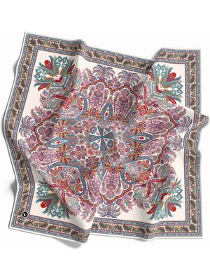 Violla Kristal Şal Desenli Beyaz Renkli 90X90 Eşarp (Ipek Içermez) Dikim Şekli : El Dikişi