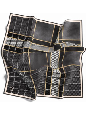 Violla Kristal Geometrik  Desenli Gri Renkli 90X90 Eşarp (Ipek Içermez) Kenar Dikiş Şekli El Dikişli
