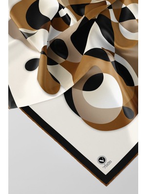 Violla Twill Geometrik Desenli Taba Renkli 90X90 Eşarp (Ipek Içermez) Kenar Dikiş Şekli El Dikişli