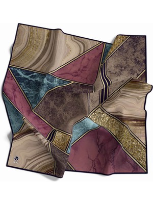 Violla Kristal Mermer Desenli Kahverengi - Şarabi Renkli 90X90 Eşarp (Ipek Içermez) Dikim Şekli : El Dikişi