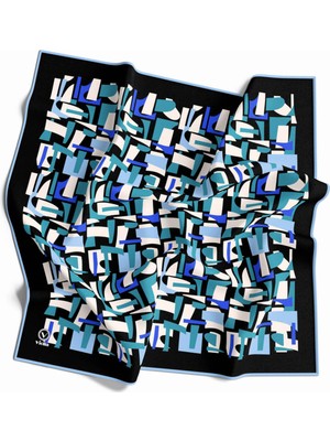 Violla Twill Geometrik Desenli Saks - Bebe Mavisi Renkli 90X90 Eşarp (Ipek Içermez) Dikim Şekli : El Dikişi