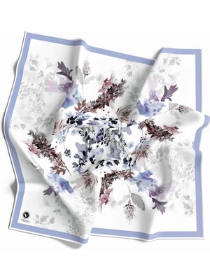 Violla Kristal Sonbahar Yaprak Desenli Bebe Mavisi Renkli 90X90 Eşarp (Ipek Içermez) Kenar Dikiş Şekli El D