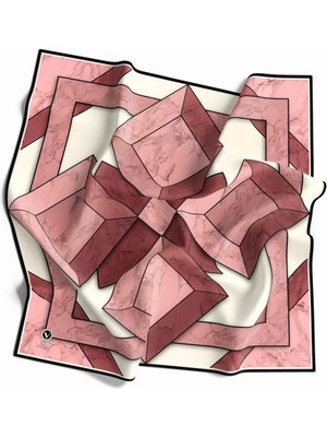 Violla Kristal Mermer Desenli Pudra - Gül Kurusu Renkli 90X90 Eşarp (Ipek Içermez) Kenar Dikiş Şekli El Dik