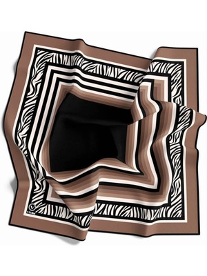 Violla Twill Bordürü Zebralı ve Şerit Desenli Vizon Renkli 90X90 Eşarp (Ipek Içermez) Kenar Dikiş Şekli El