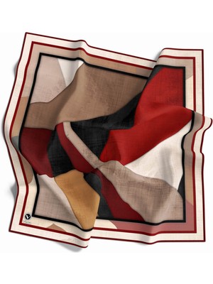Violla Twill Geometrik Desenli Bordo Renkli 90X90 Eşarp (Ipek Içermez) Kenar Dikiş Şekli El Dikişli