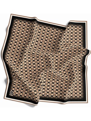 Violla Twill Çıtır Desenli Bej Renkli 90X90 Eşarp (Ipek Içermez) Kenar Dikiş Şekli El Dikişli