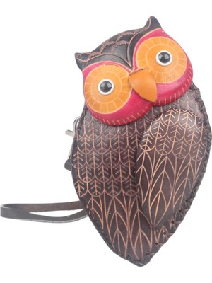 Elifeshop El Yapımı Hakiki Deri Baykuş Tasarımlı Fermuarlı Kadın Cüzdan | Bozuk Para Kart Anahtar Çantası Md 4