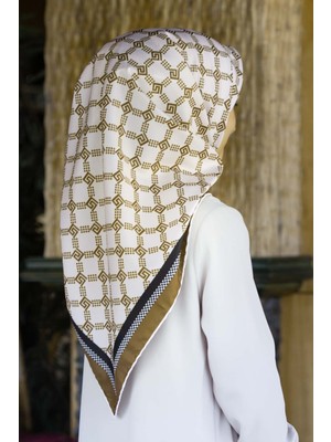 Violla Twill Minik Motifli Geometrik Desenli Bej - Kahverengi Renkli 90X90 Eşarp (Ipek Içermez) Dikim Şekli