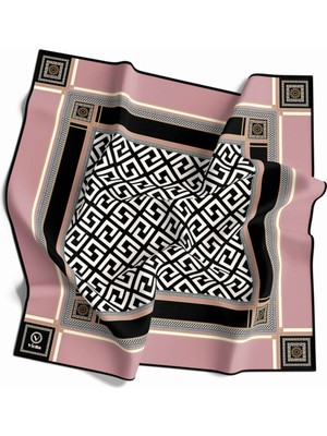Violla Twill Antik Desenli Pudra Renkli 90X90 Eşarp (Ipek Içermez) Kenar Dikiş Şekli El Dikişli