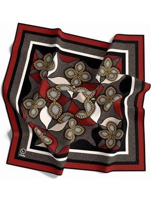 Violla Twill Zincir Desenli Bordo Renkli 90X90 Eşarp (Ipek Içermez) Kenar Dikiş Şekli El Dikişli