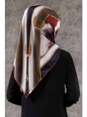 Violla Twill Kemerli ve Çiçek Desenli Siyah - Taba Renkli 90X90 Eşarp (Ipek Içermez) Kenar Dikiş Şekli El D
