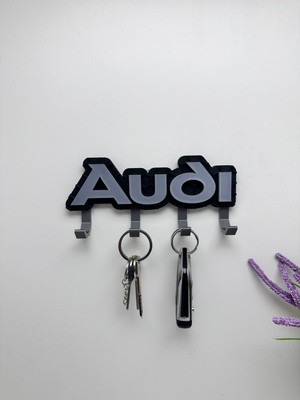 3dpazarıcom 3D Baskı Dekoratif Audi Model Tasarımlı Gri Renk Anahtar Askılığı