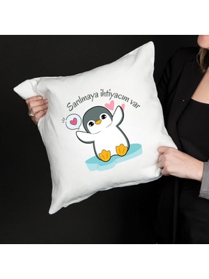 Çılgıntrend Sarılmaya Ihtiyacım Var Yazılı Sevimli Penguen Tasarımlı Dekoratif Yastık Kılıfı – Içi Boş