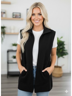 Tuba Toptaş Fermuarlı Uzun Kesim Kadın Spor Yelek