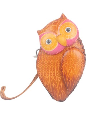 Elifeshop El Yapımı Hakiki Deri Baykuş Tasarımlı Fermuarlı Kadın Cüzdan | Bozuk Para Kart Anahtar Çantası Md 4