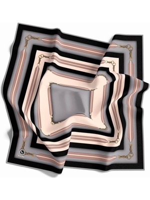 Violla Twill Kemer Desenli Gri - Bej Renkli 90X90 Eşarp (Ipek Içermez) Dikim Şekli : El Dikişi