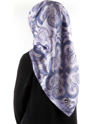 Violla Twill Barok Desenli Indigo Renkli 90X90 Eşarp (Ipek Içermez) Kenar Dikiş Şekli El Dikişli