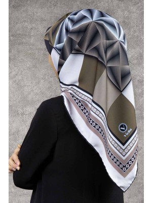 Violla Twill Geometrik Desenli Bej - Krem Renkli 90X90 Eşarp (Ipek Içermez) Kenar Dikiş Şekli El Dikişli
