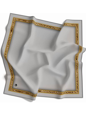 Violla Twill Çizgili Bordür Leopar Desenli Gümüş Renkli 90X90 Eşarp (Ipek Içermez)