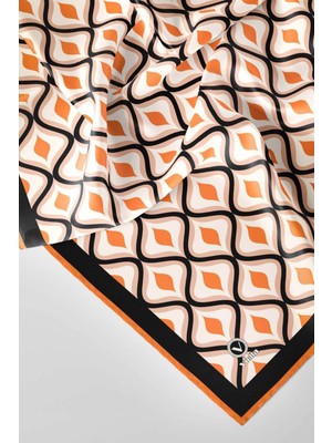 Violla Twill Geometrik Daire Desenli Taba Renkli 90X90 Eşarp (Ipek Içermez) Dikim Şekli : El Dikişi