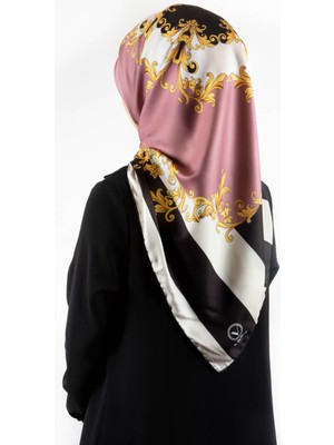 Violla Twill Çizgili Barok Desenli Pudra Renkli 90X90 Eşarp (Ipek Içermez)