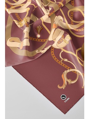 Violla Twill Kemerli ve Zincir Desenli Gül Kurusu Renkli 90X90 Eşarp (Ipek Içermez) Kenar Dikiş Şekli El Di