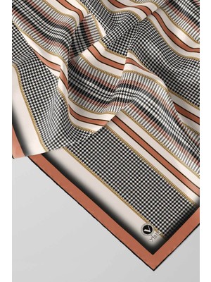 Violla Twill Kazayaklı Şerit Desenli Somon Renkli 90X90 Eşarp (Ipek Içermez) Kenar Dikiş Şekli El Dikişli