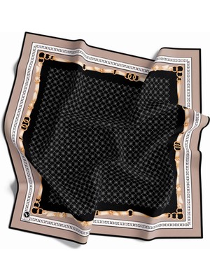 Violla Twill Kemerli ve Çıtır Motifli Desenli Bej Renkli 90X90 Eşarp (Ipek Içermez) Dikim Şekli : El Dikişi