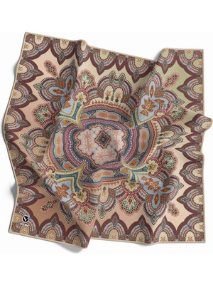 Violla Kristal Şal Desenli Bej Renkli 90X90 Dikim Şekli : El Dikişi Eşarp (Ipek Içermez)