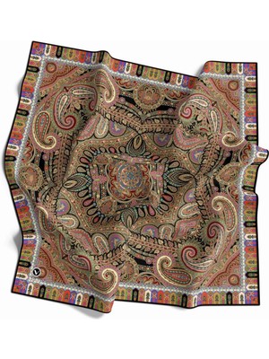 Violla Kristal Şal Desenli Siyah Renkli 90X90 Eşarp (Ipek Içermez) Dikim Şekli : El Dikişi