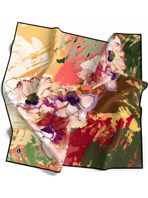 Violla Twill Çiçek Desenli Nar Çiçeği Renkli 90X90 Eşarp (Ipek Içermez) Dikim Şekli : El Dikişi