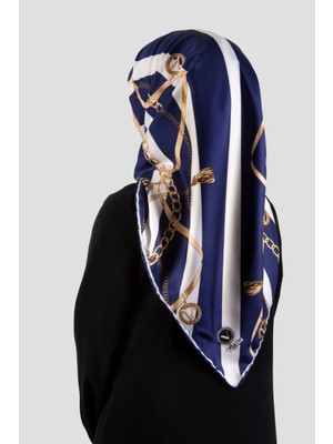 Violla Twill Çizgili Kemer ve Zinci Desenli Krem Renkli 90X90 Eşarp (Ipek Içermez) Kenar Dikiş Şekli El Dik