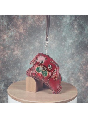 Elifeshop El Yapımı Hakiki Deri Köpek Tasarımlı Kadın Cüzdan | Fermuarlı Kartlık Bozuk Para Anahtarlık