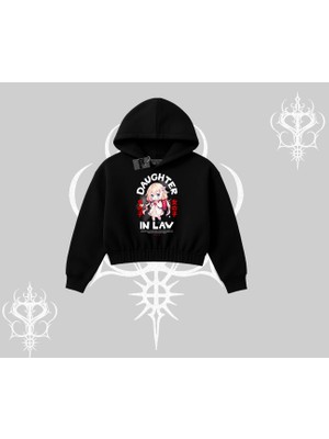 Kapşonlu Crop Sweatshirt Anime Girl Daughter In Law Baskılı