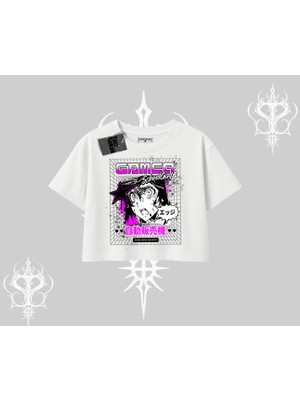Oversize Crop Tshirt Games Schoolgirl Anime Baskılı