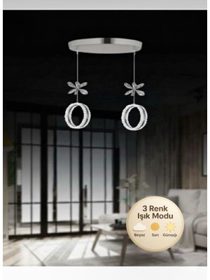 Litra Lighting Zero Model 2"li Kristal Taşlı Gold 3 Renk Modu Ledli Salon Mutfak Oturma Odası Sarkıt LED Avize