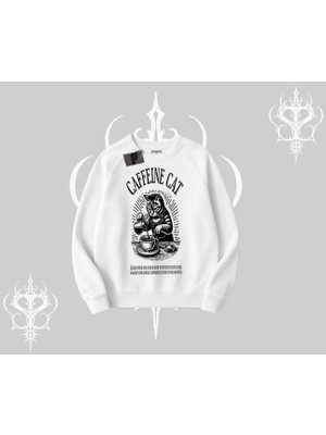 Biskilet Sweatshirt Caffeine Cat Kahve Temalı Kedi Baskılı