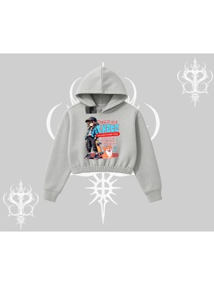 Kapşonlu Crop Sweatshirt Anime Hiker Girl Balance Is Everything Baskılı