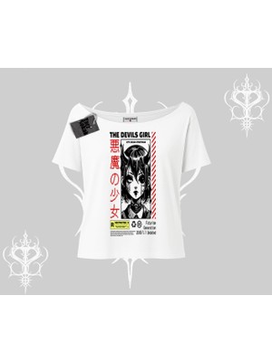 Kayık Yaka Tshirt Anime Devils Girl Japanese Style Baskılı