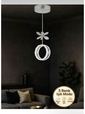 Litra Lighting Zero Model Kristal Taşlı Gümüş 3 Renk Modu Ledli Salon Mutfak Oturma Odası Sarkıt Led Avize