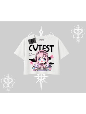 Oversize Crop Tshirt Cute Anime Gamer Girl Baskılı
