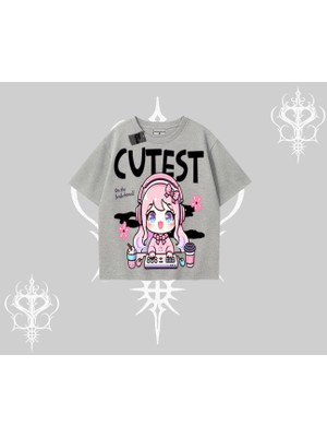 Oversize Tshirt Cute Anime Gamer Girl Baskılı