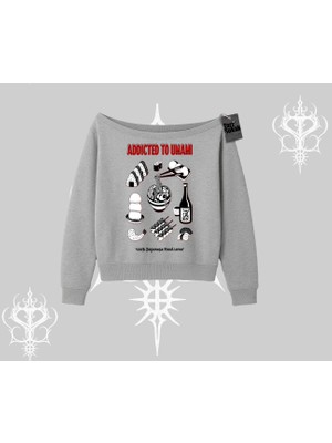 Kayık Yaka Sweatshirt Japon Mutfağı Umami Temalı Baskılı
