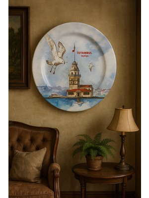 Atagift Hediyelik Istanbul Kız Kulesi Temalı Metal Dekoratif Duvar Tabağı –sunum Tabağı 25 cm Retro Ev Dekorasyonu