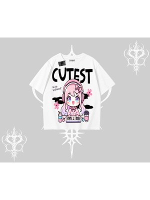 Oversize Tshirt Cute Anime Gamer Girl Baskılı