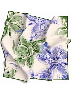 Violla Rayon Çiçek Desenli Lila - Bebe Mavisi Renkli 90X90 Eşarp (Ipek Içermez) Kenar Dikiş Şekli El Dikişl
