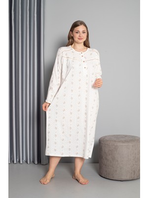 Seboteks %100 Pamuklu Mevsimlik Uzun Kol Penye Büyük Beden Anne Geceliği 132