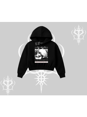 Kapşonlu Crop Sweatshirt Rebellion Skull Underground Street Legacy