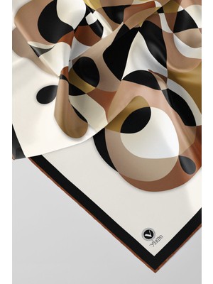Violla Twill Geometrik Desenli Hardal Renkli 90X90 Eşarp (Ipek Içermez) Kenar Dikiş Şekli El Dikişli