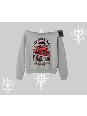 Kayık Yaka Sweatshirt Classic Railroad Vintage Train Street Aesthetic